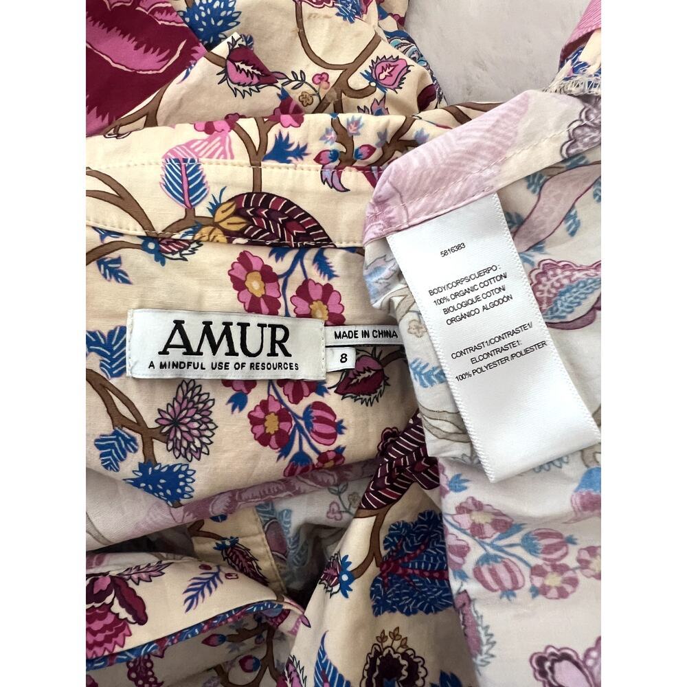 AMUR Kenna Tiered Ruffle Mini Dress Beige Floral Size 8 - Picture 5 of 8